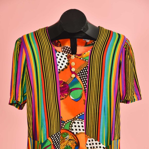 90s Vintage Colorful Striped Summer Maxi Dress - Picture 3 of 11